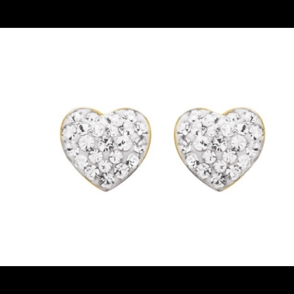 Sterling Silver Heart Pave CZ Post Earrings NEW - Picture 1 of 7